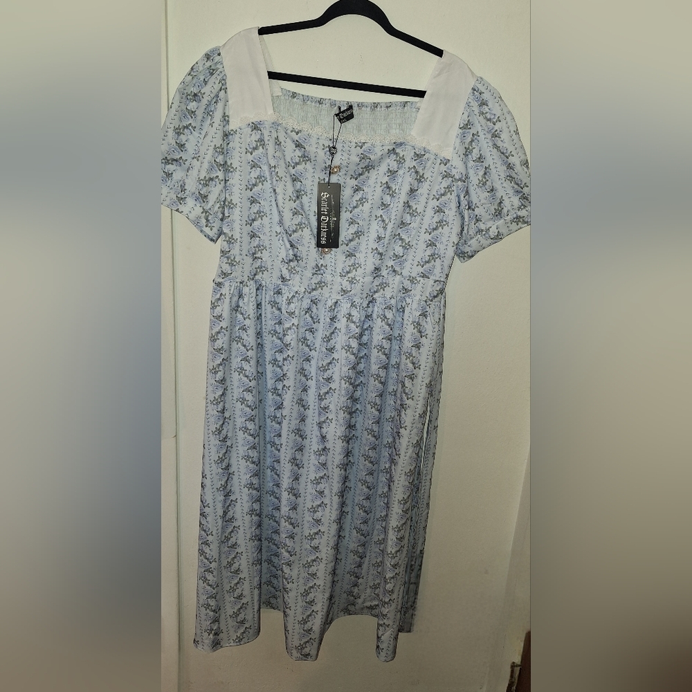 Scarlet Darkness Light Blue Floral Patterned Dress